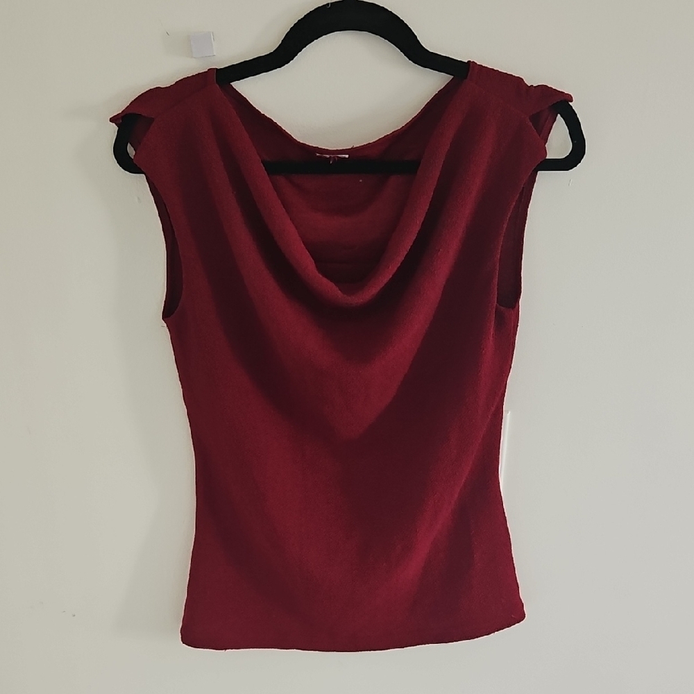 Red Sleeveless Cowl Neck with Notched Shoulder Detailing Cute Summer Top